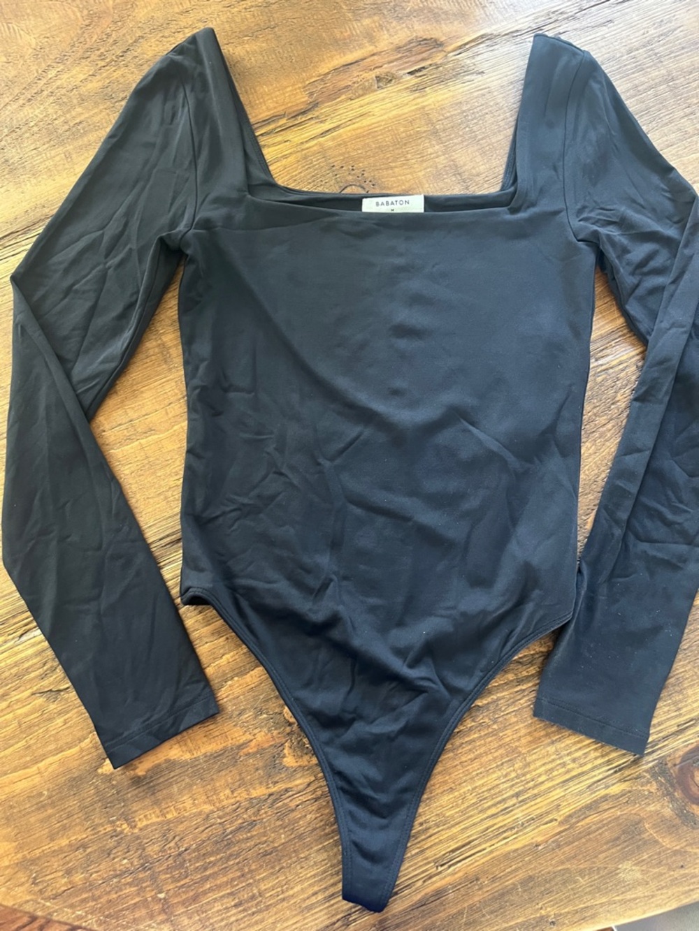 Babaton Black Long Sleeve Square Neck Bodysuit